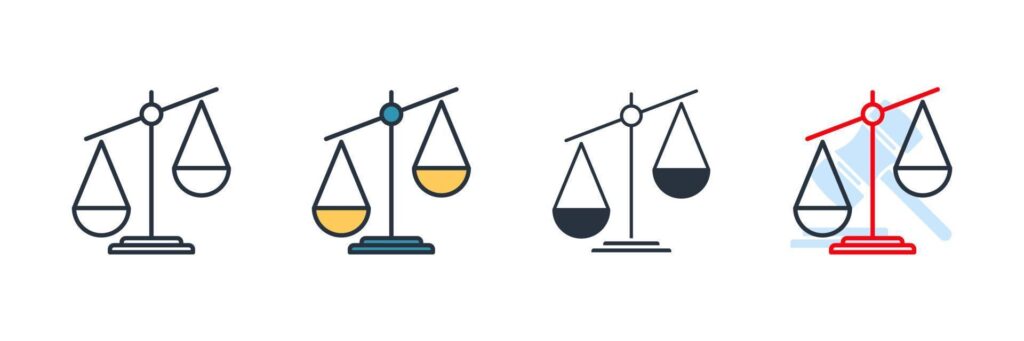 Justice scales icon logo vector illustration. Judgement scale symbol template for graphic and web design collection Stock Free