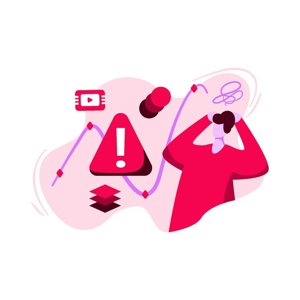 Keyframes Not Working Icon Illustration vector for video editor, concept on man under stress due to animation error, perfect for ui ux, mobile app, landing page web, brochure, advertising, flayer Stock Free