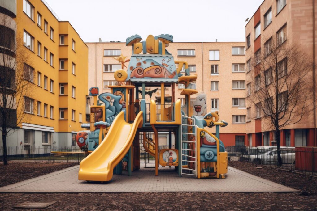 Kids Playground in European Housing Estate Stock Free