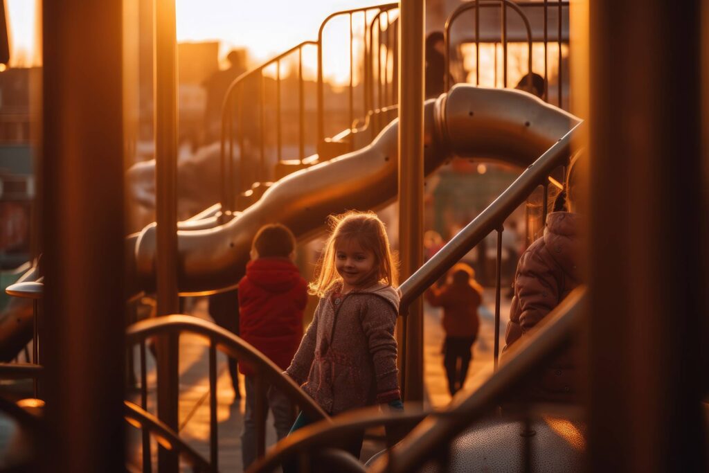 Kids Playing on the Playground During the Golden Hour Stock Free