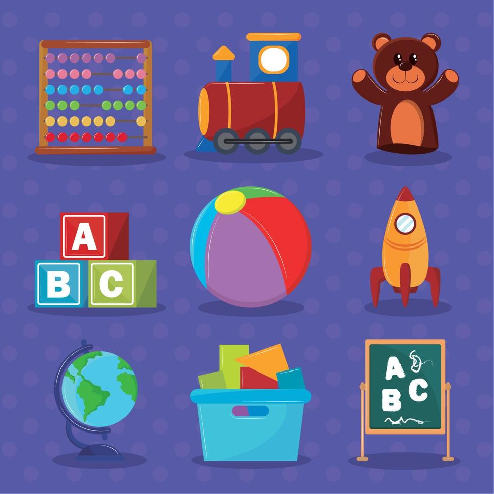 kindergarten toys icons Stock Free