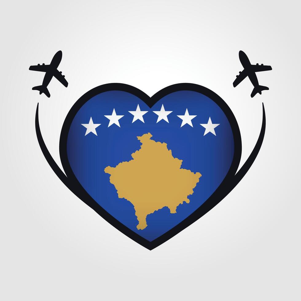 Kosovo Travel Heart Flag With Airplane Icons Stock Free