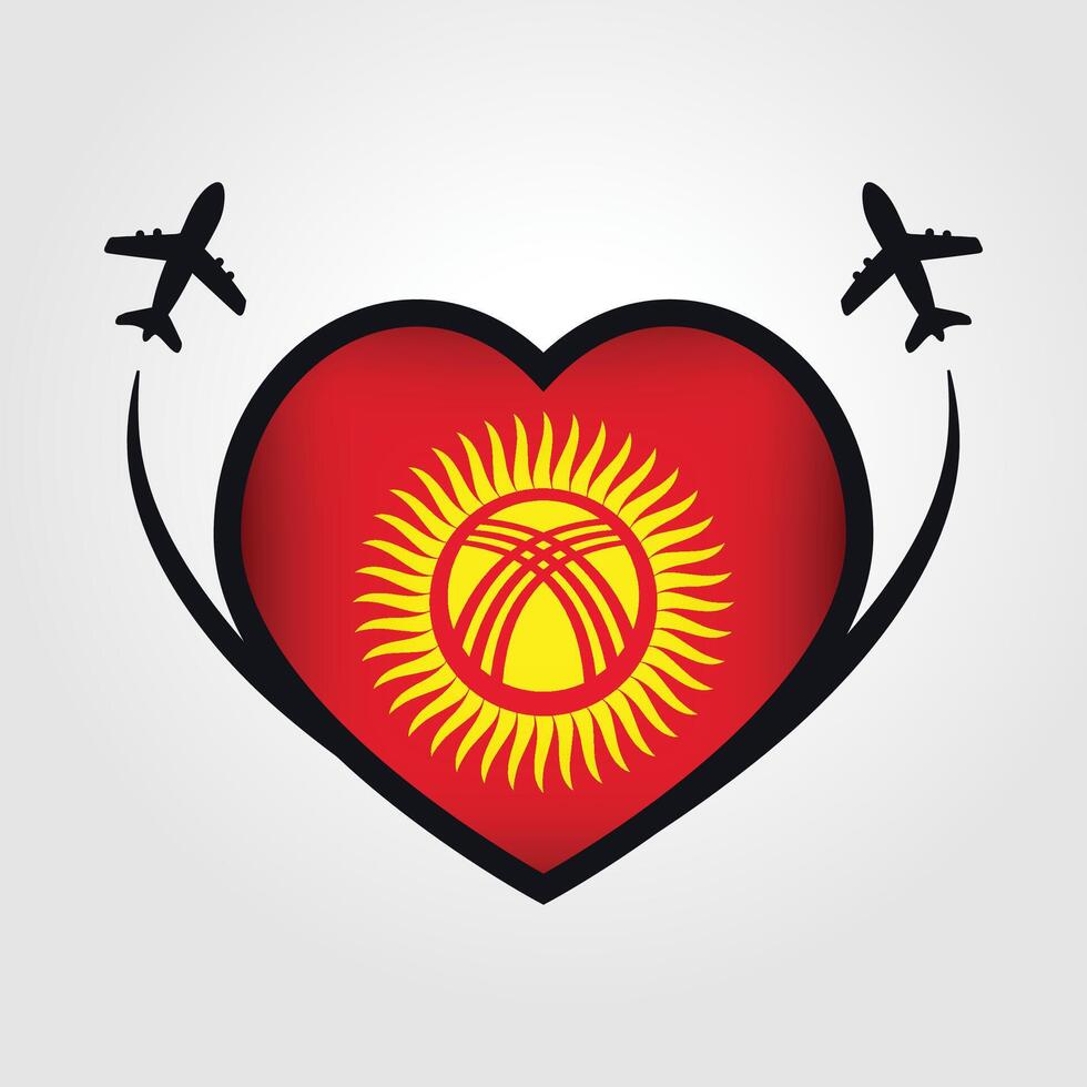 Kyrgyzstan Travel Heart Flag With Airplane Icons Stock Free