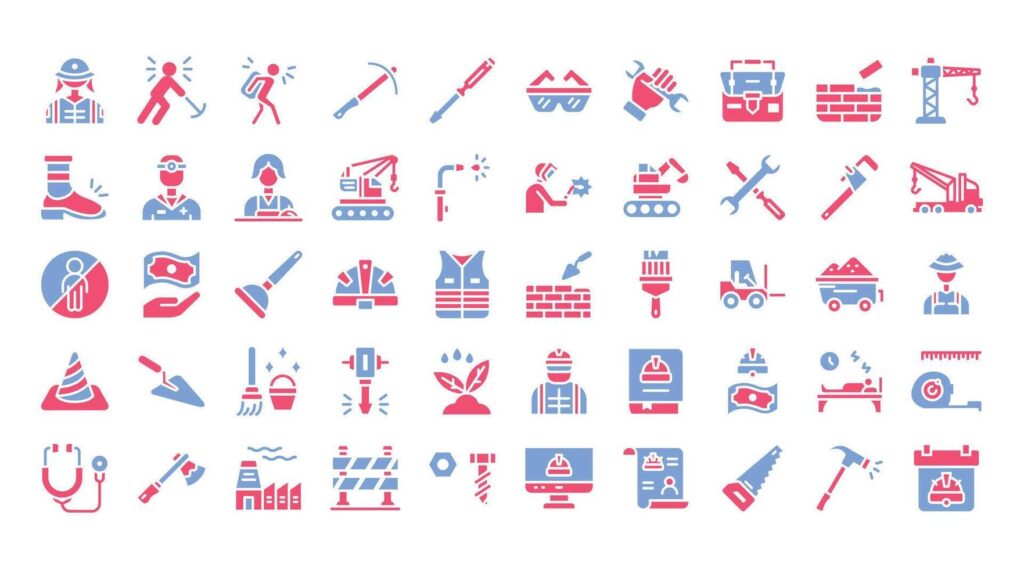 Labor Day Icons Bundle.Flat two-color icons style. illustration. Stock Free