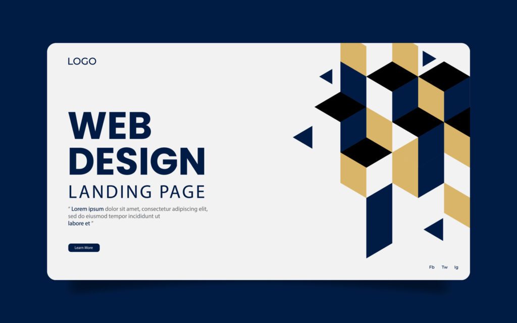 Landing Page Geometry Template- Geometry Shape Abstract Theme with Modern Blue Color. Free Vector