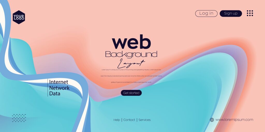 Landing page, Web header background with colorful line wave Free Vector