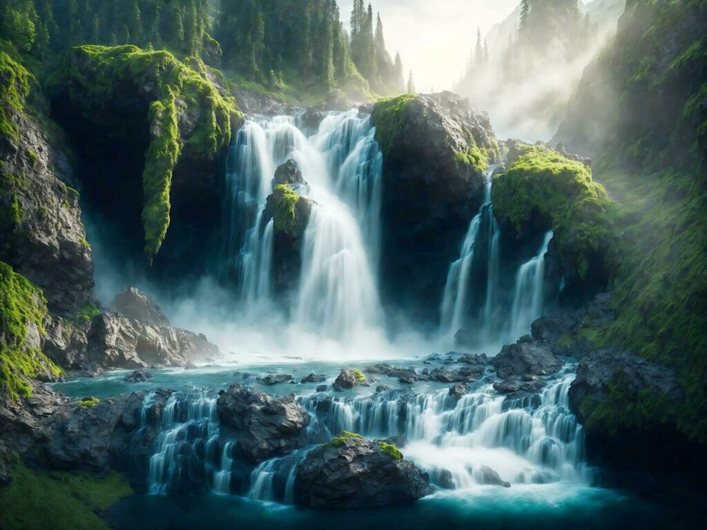 Landscape waterfall background Free Photo