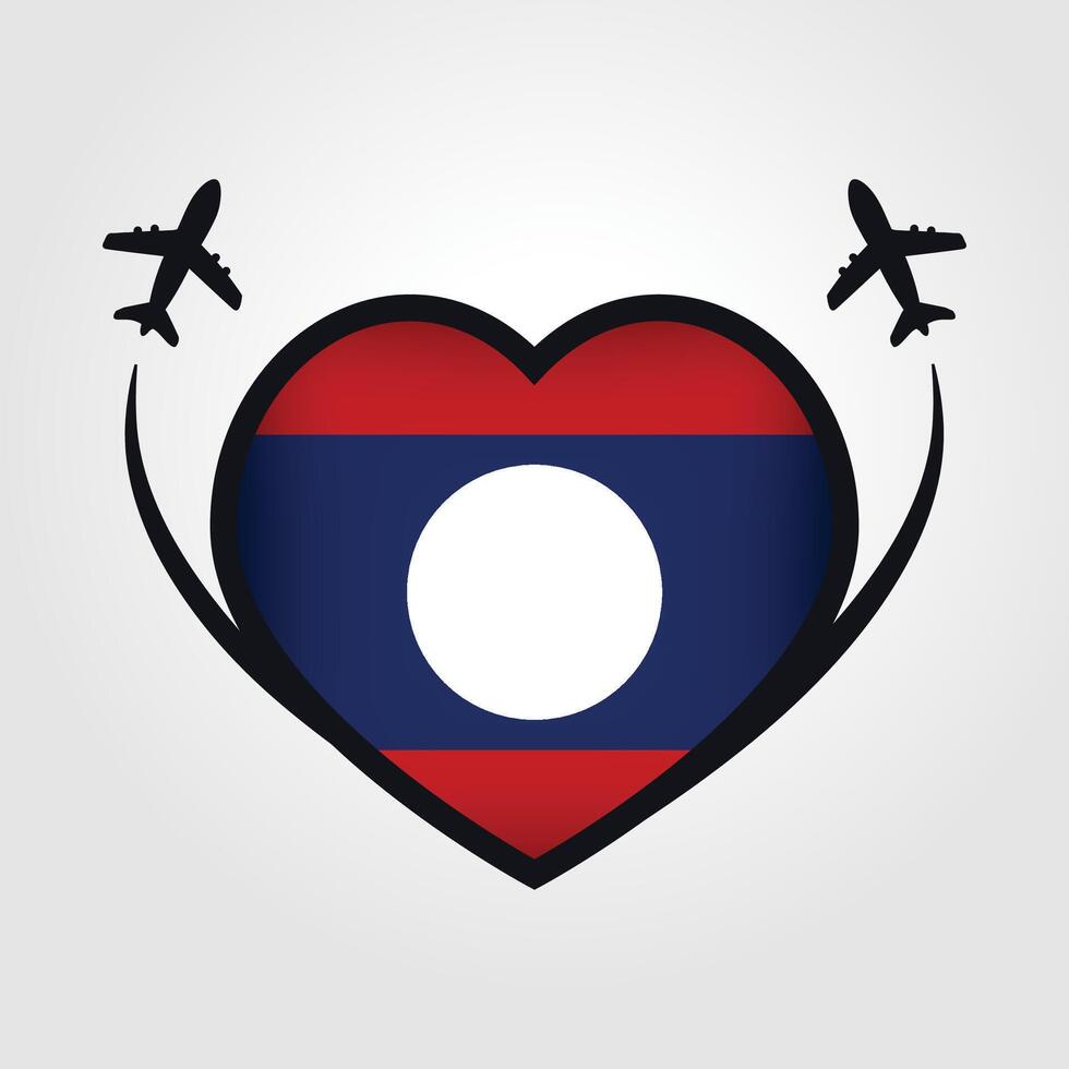 Laos Travel Heart Flag With Airplane Icons Stock Free