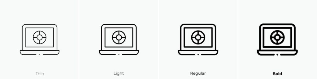 laptop icon. Thin, Light, Regular And Bold style design isolated on white background Stock Free