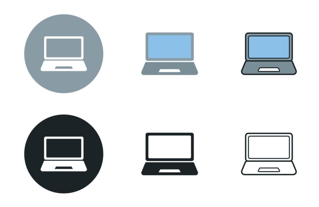 Laptop icons collection in different style flat illustration set Stock Free