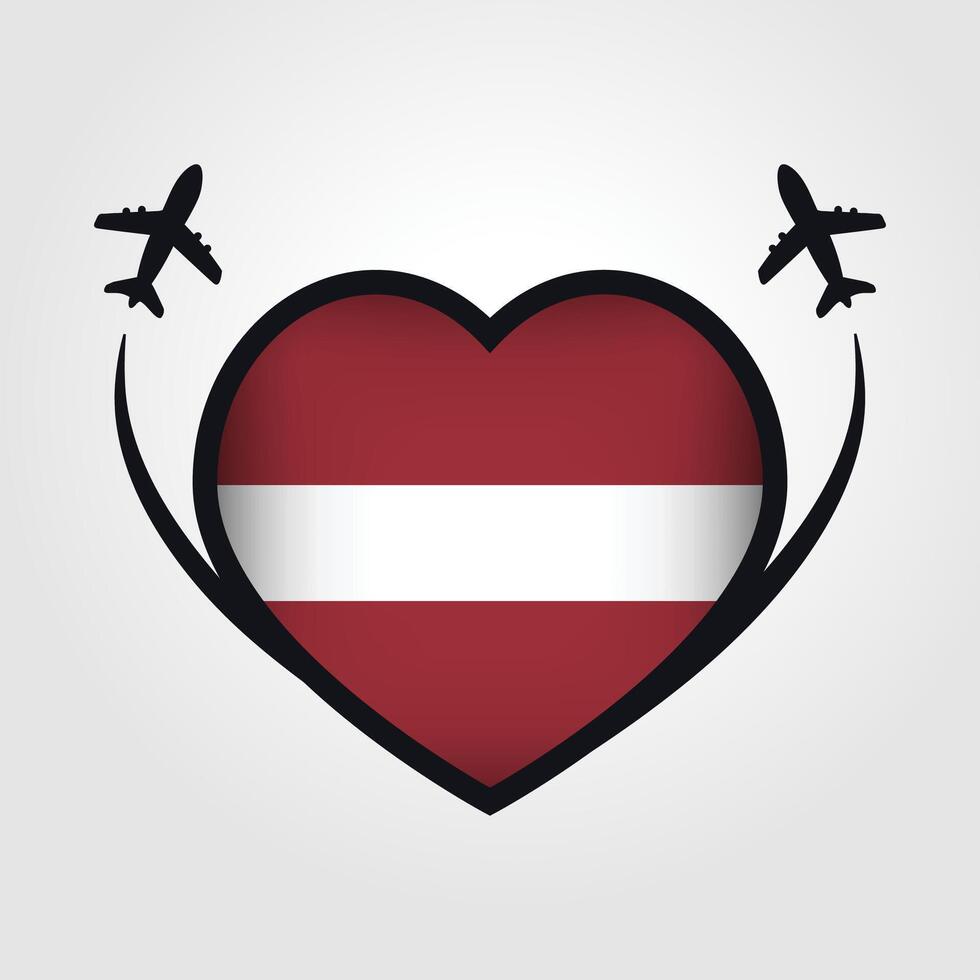 Latvia Travel Heart Flag With Airplane Icons Stock Free