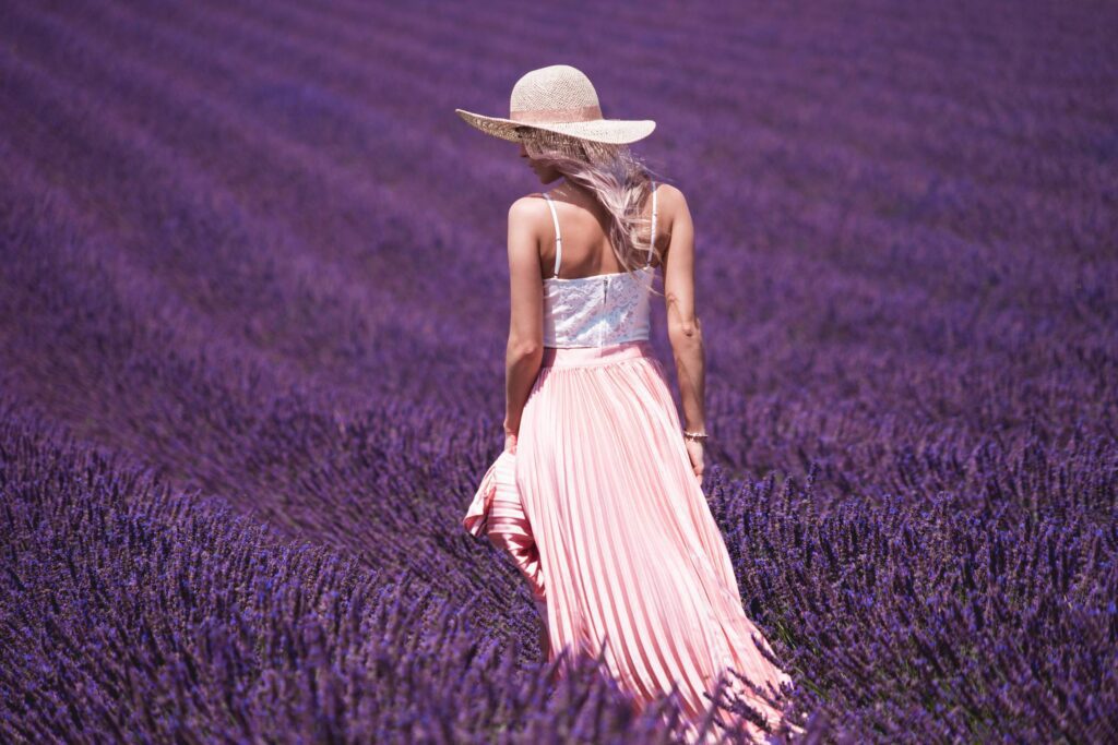 Lavender Field and Beautiful Woman Free Photo