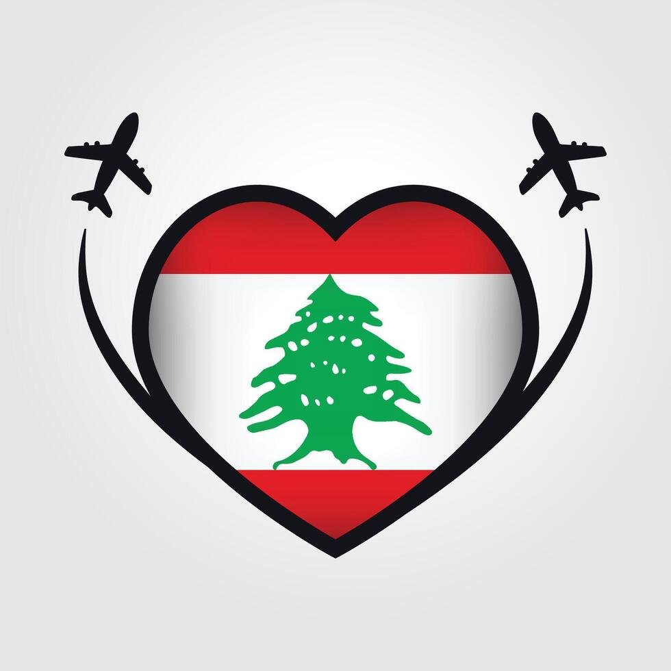 Lebanon Travel Heart Flag With Airplane Icons Stock Free