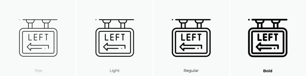 left arrow icon. Thin, Light, Regular And Bold style design isolated on white background Stock Free