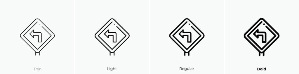 left turn icon. Thin, Light, Regular And Bold style design isolated on white background Stock Free