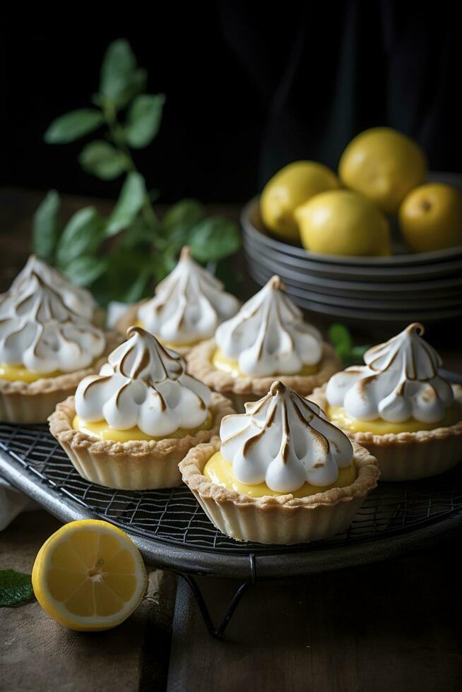 Lemon meringue tarts, one bite desserts idea, generate ai Stock Free