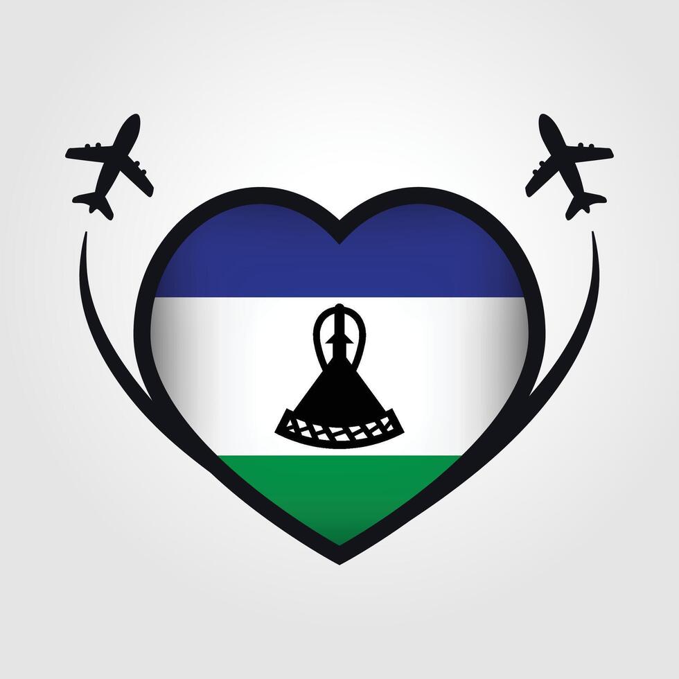 Lesotho Travel Heart Flag With Airplane Icons Stock Free