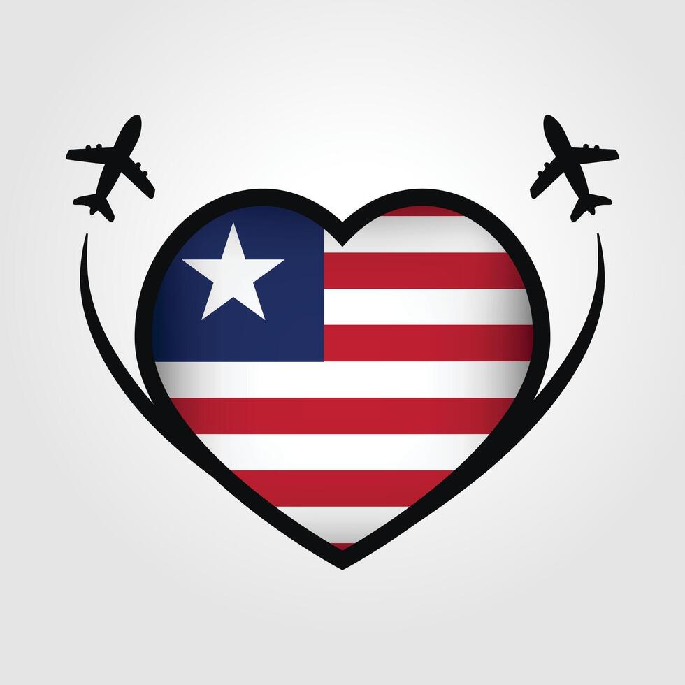 Liberia Travel Heart Flag With Airplane Icons Stock Free