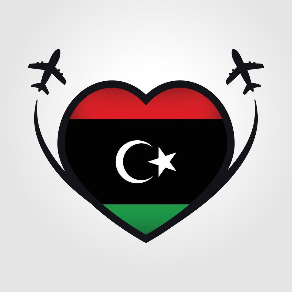 Libya Travel Heart Flag With Airplane Icons Stock Free