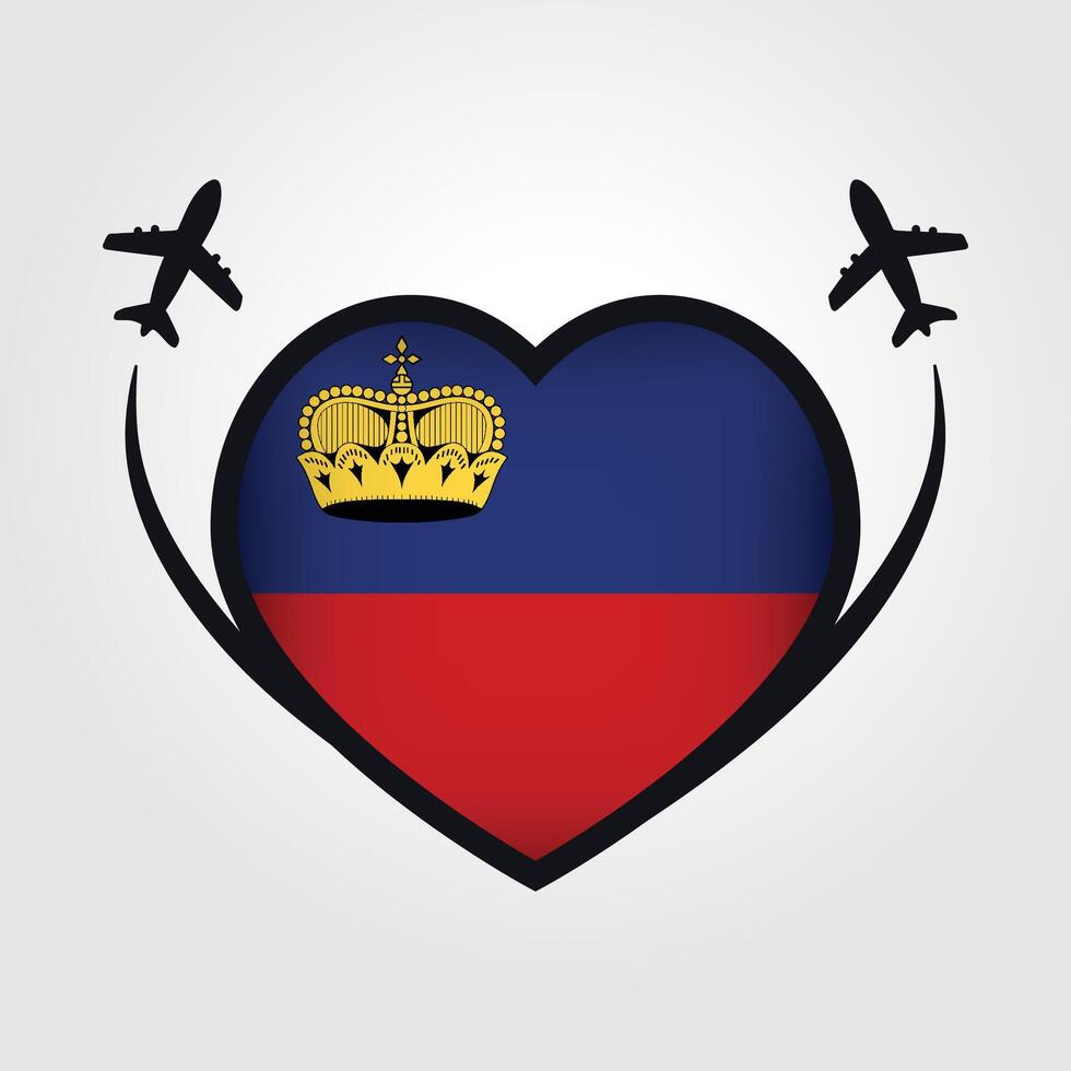 Liechtenstein Travel Heart Flag With Airplane Icons Stock Free