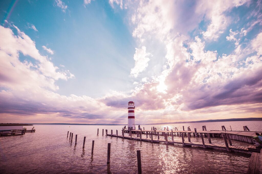 Lighthouse and Sunset: Colorful Edit Free Photo