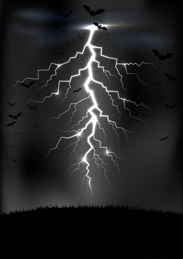 Lightning storm background with a bats Free Vector