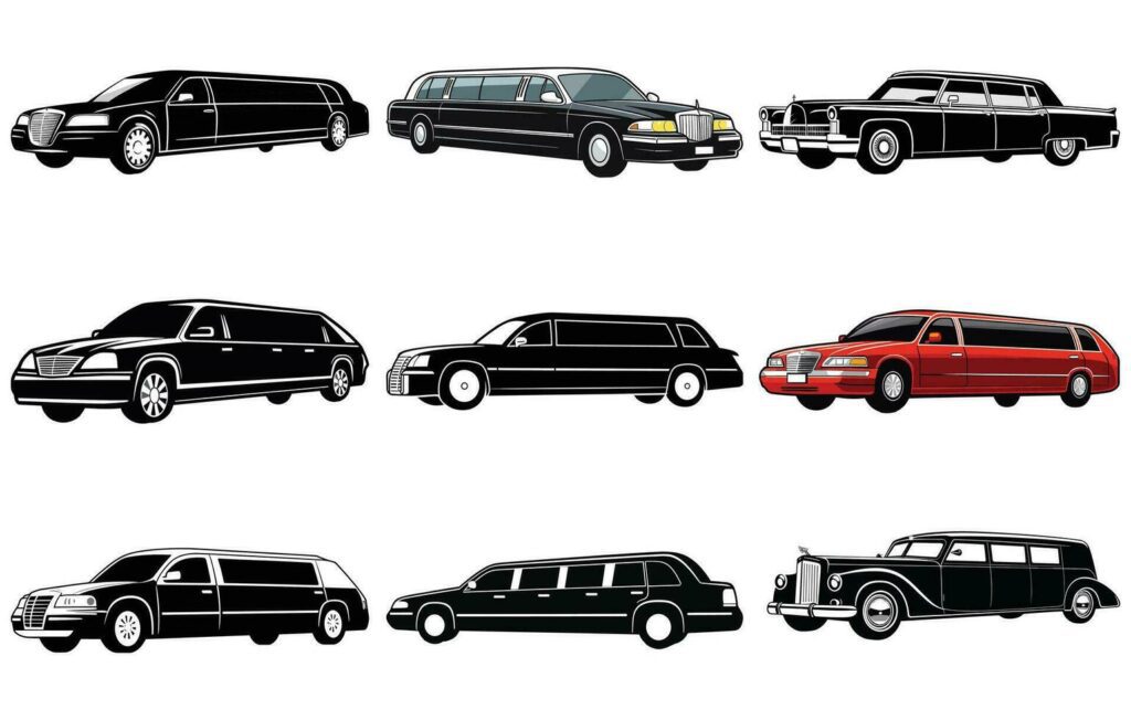 Limousine silhouette on white background.Car icon. Limousine. Black silhouette Stock Free