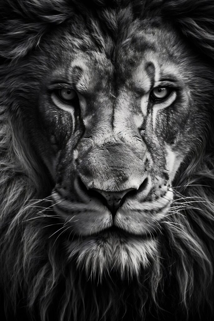 Lion Stare Serious Portrait Dark Black and White Stock Free