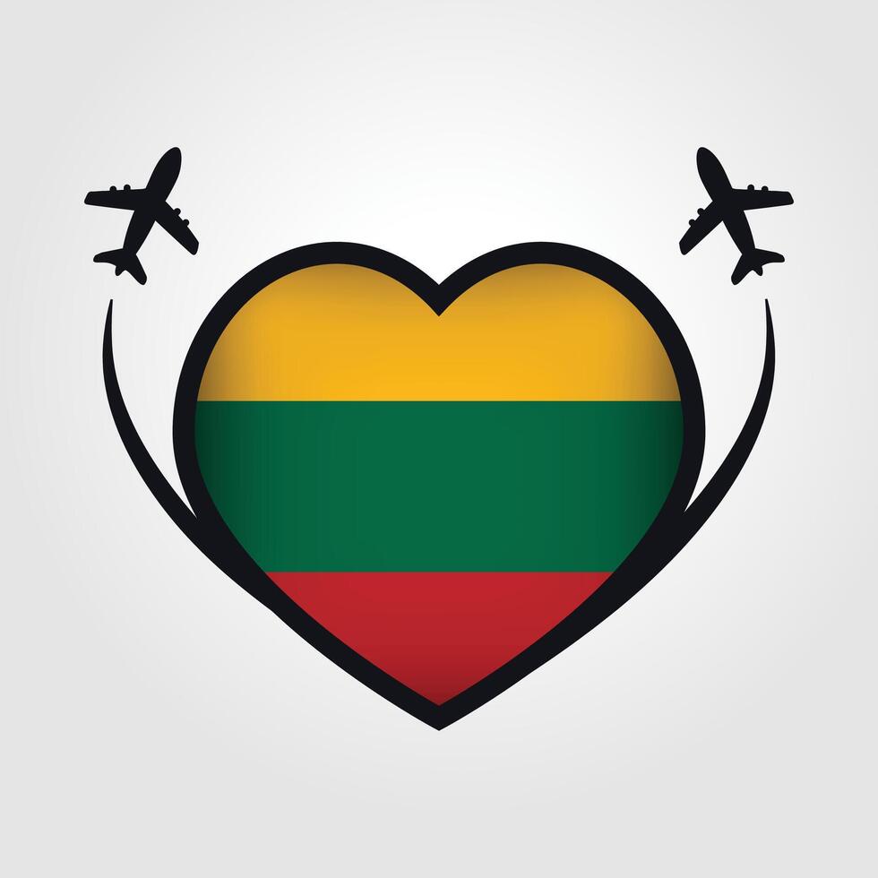 Lithuania Travel Heart Flag With Airplane Icons Stock Free