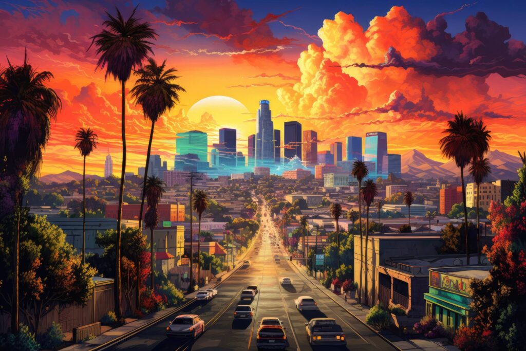 Los Angeles Cityscape Painting Stock Free