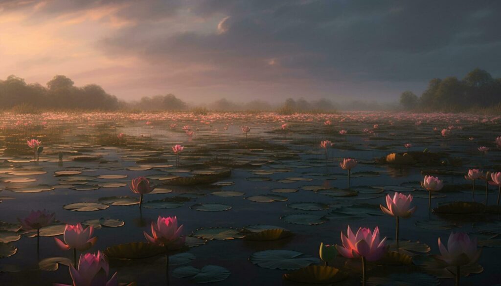 
									Lotus water lily reflects beauty in nature generated by AI Stock Free