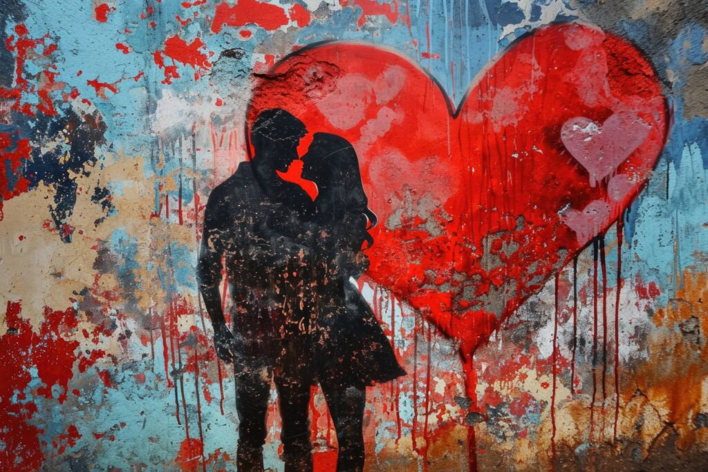 Love Romantic Couple Wall Painting Stock Free