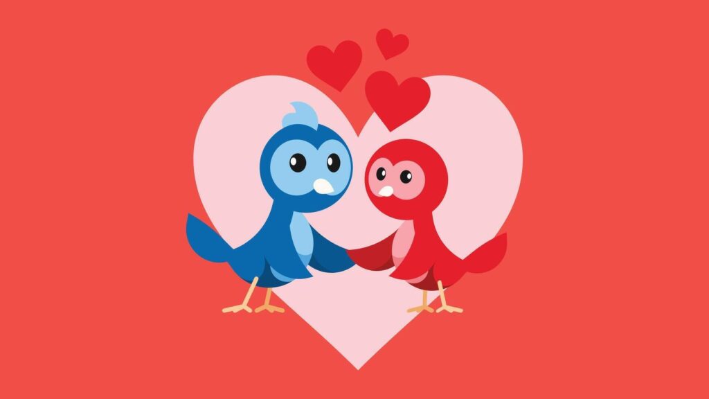 loving birds with heart icons in the backgrounds in valentine’s day Stock Free