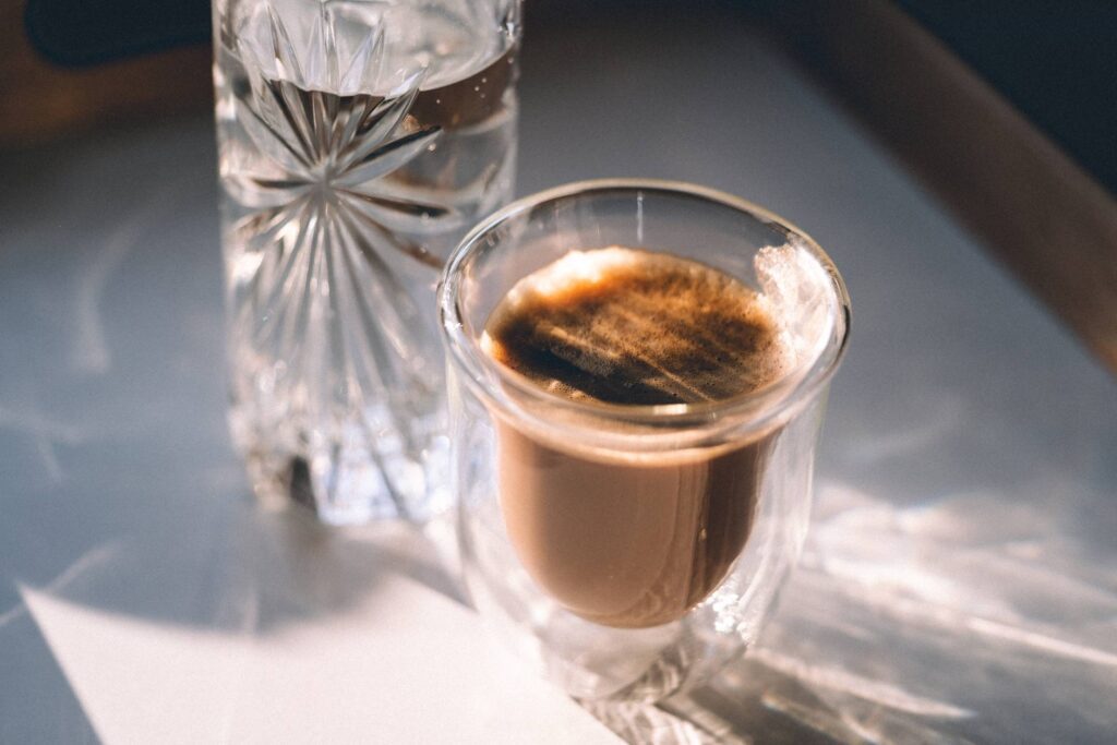 Lungo Coffee in a Double Wall Glass Cup Free Photo