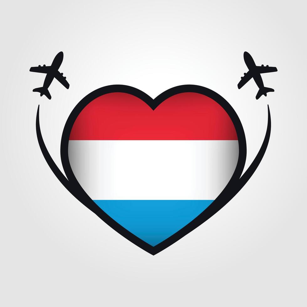 Luxembourg Travel Heart Flag With Airplane Icons Stock Free