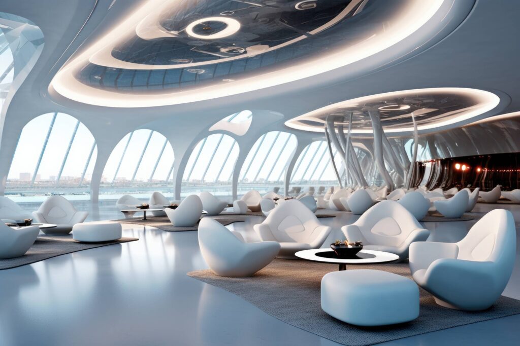 Luxury Futuristic Airport Lounge Interior Stock Free