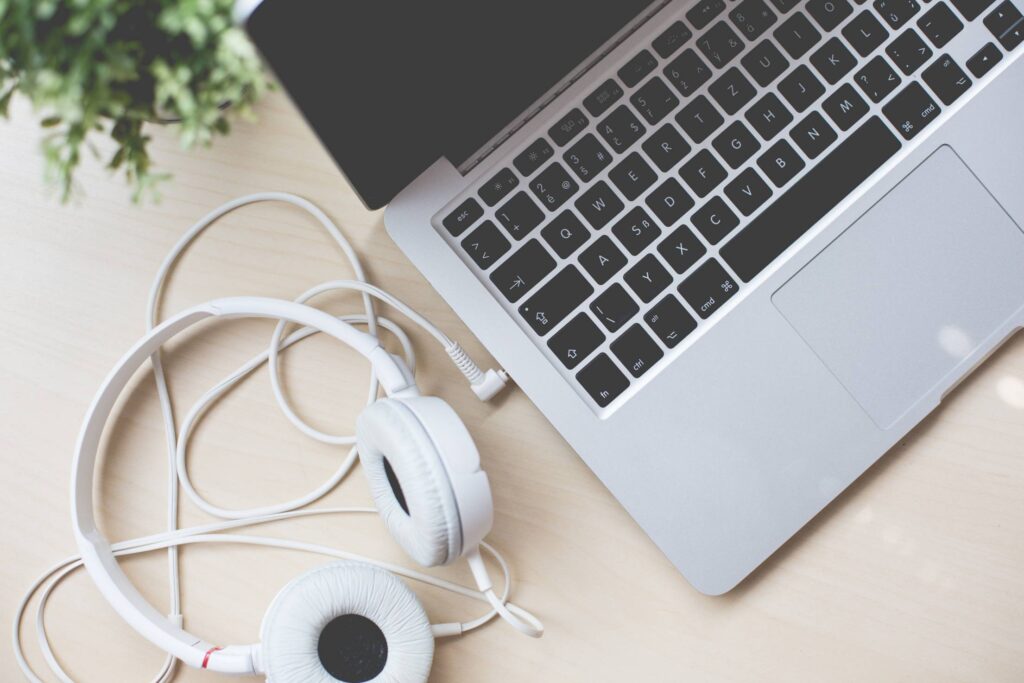 MacBook, Headphones and Flower Free Photo