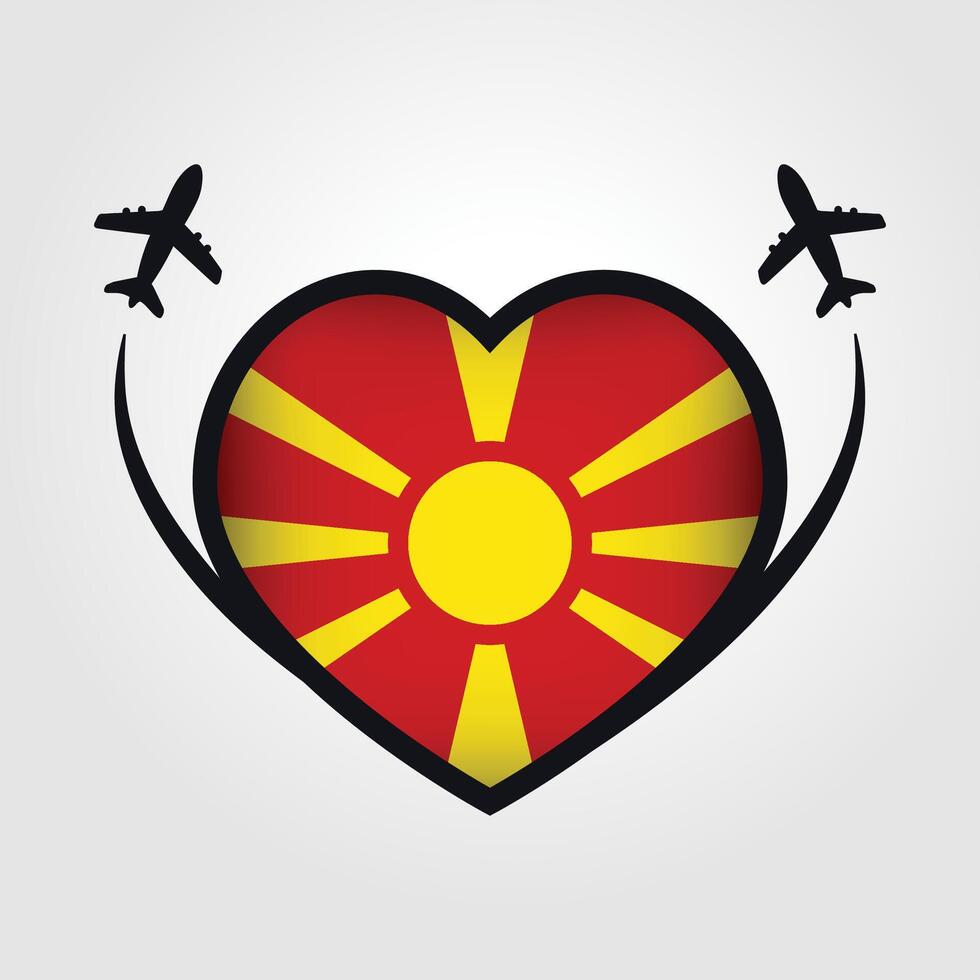 Macedonia Travel Heart Flag With Airplane Icons Stock Free