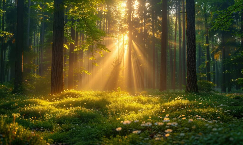 Magical Spring Forest Scenery During Morning Breeze Stock Free