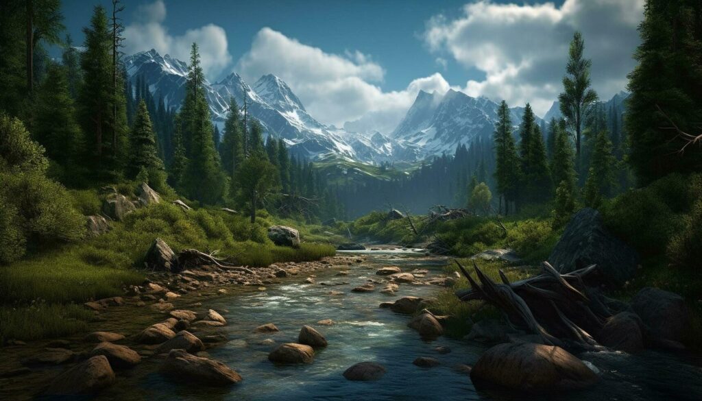 Majestic mountain range reflects tranquil beauty in nature generated by AI Free Photo