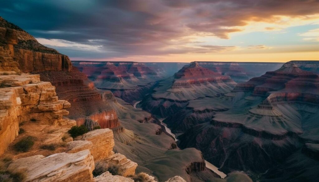 Majestic sandstone cliff formation, a natural landmark generated by AI Stock Free