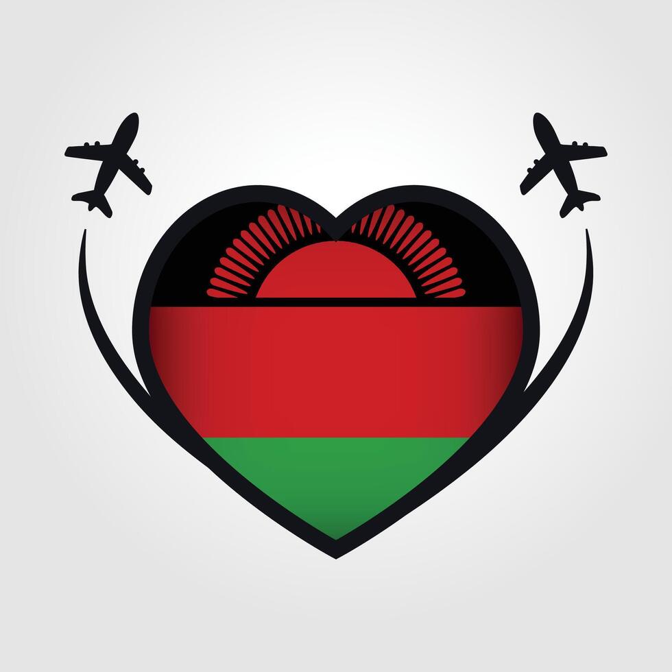 Malawi Travel Heart Flag With Airplane Icons Stock Free