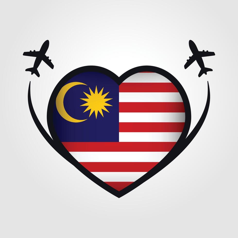 Malaysia Travel Heart Flag With Airplane Icons Stock Free