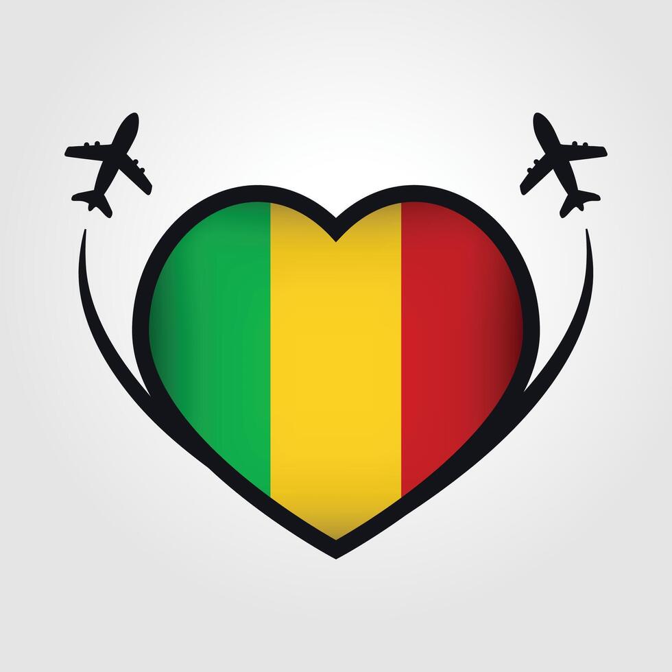 Mali Travel Heart Flag With Airplane Icons Stock Free