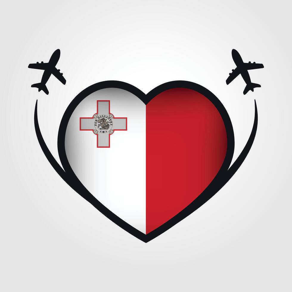 Malta Travel Heart Flag With Airplane Icons Stock Free