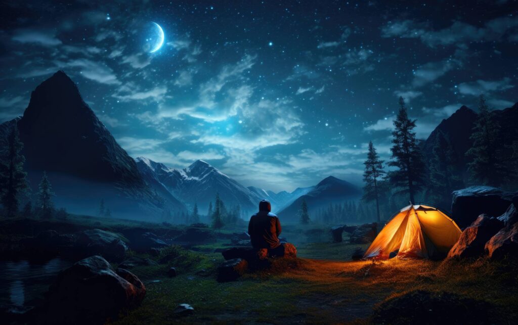 Man Camping in Nature and Watching Stars Free Photo