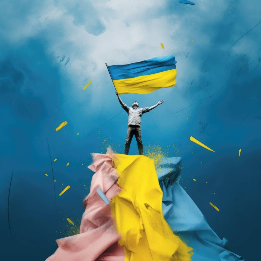 Man Celebrating Victory with Ukraine Flag Stock Free