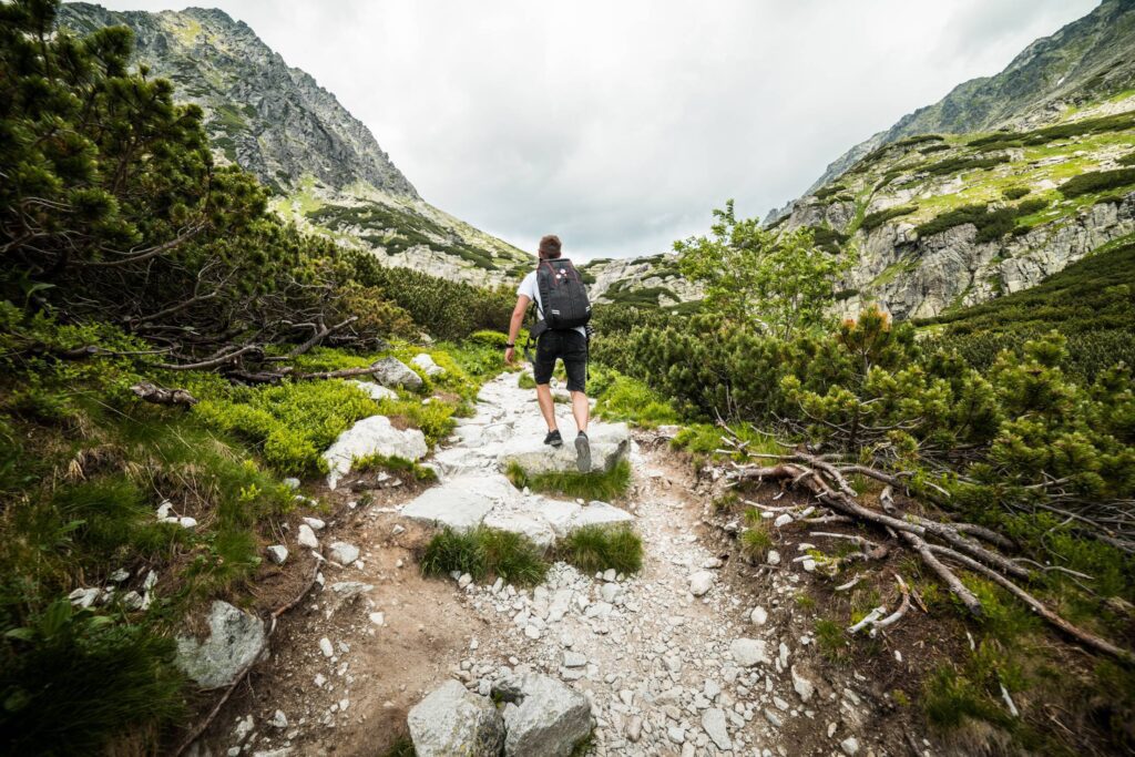 Man Hiking Alone in Mountains Free Photo