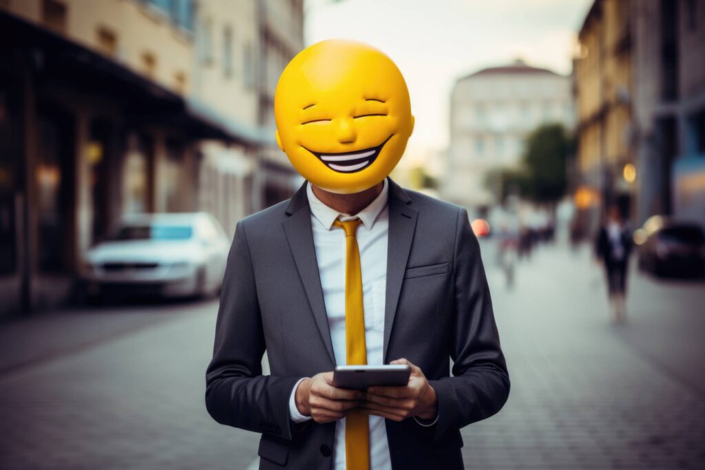 Man in Suit with Smiling Emoji as His Head Funny Stock Free