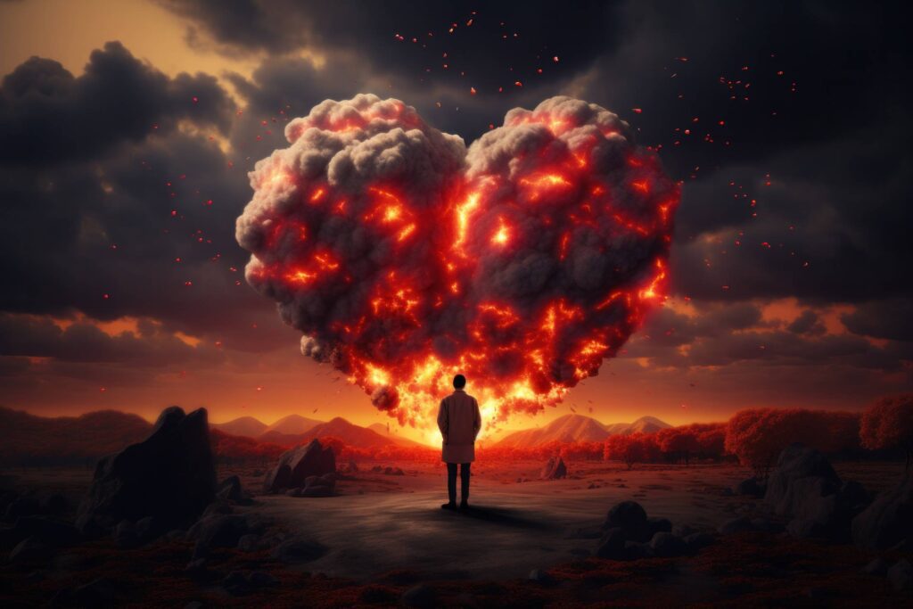 Man Looking at Heart-shaped Explosion Stock Free